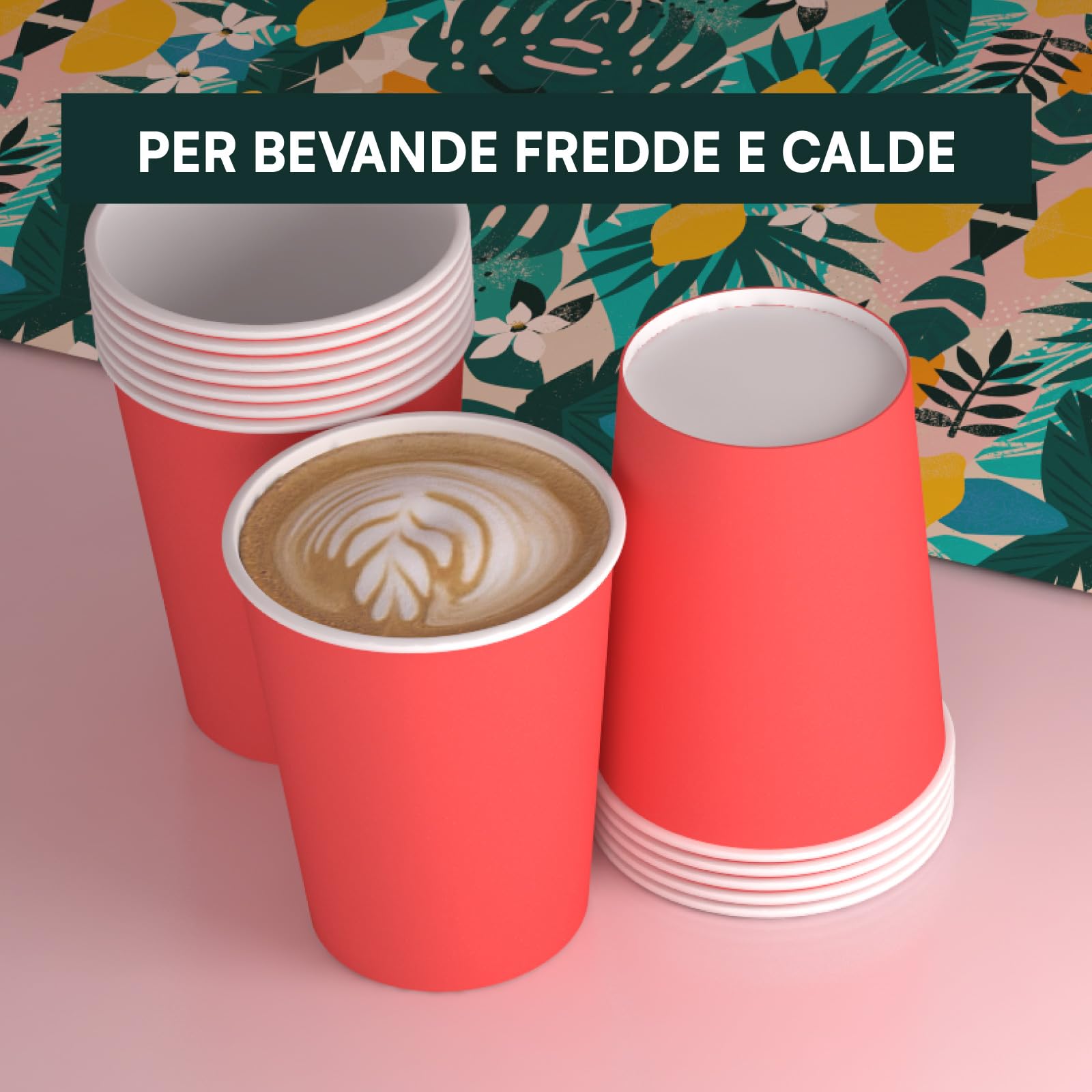 500 vasos de papel de 200 ml, ecológicos, biodegradables, desechables, fabricados en Italia, para llevar bebidas calientes, agua, de colores rojos, fabricados y envasados en Italia
