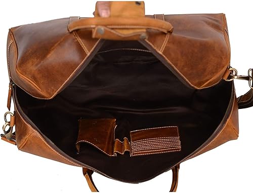 Miniatura 4 de KomalC Bolsas de lona de cuero para hombres y mujeres de grano completo de viaje durante la noche para fin de semana bolsas de cuero deportivas para