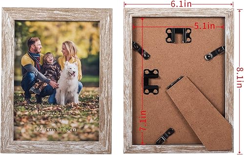 Miniatura 4 de Lyeasw Juego de 12 portarretratos rústicos de 5 x 7 pulgadas, marcos de fotos de granja con múltiples vetas de madera para pared o mesa, color beige