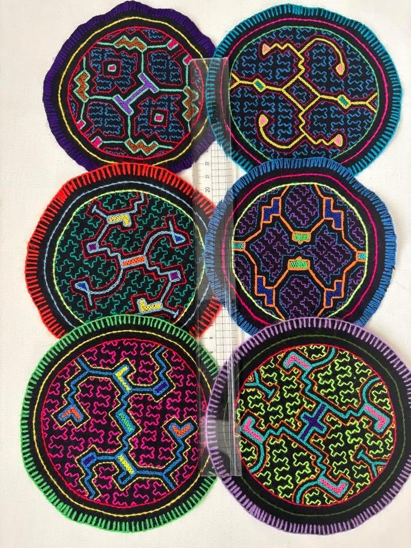 シピボ族 刺繍布9 約15cm 6枚セット 円形