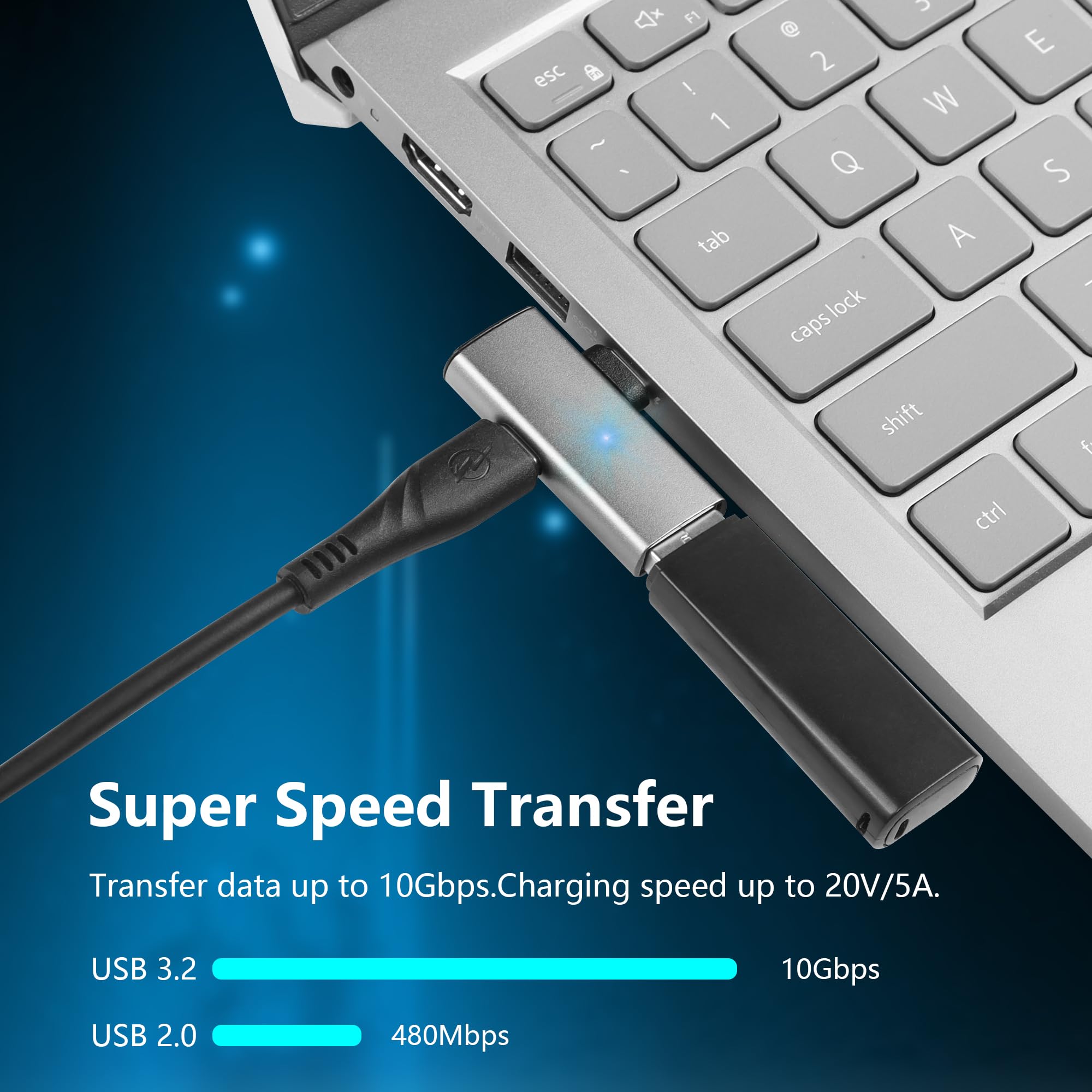 SinLoon Adattatore da USB a USB-C PD 120 W da maschio a USB A femmina adattatore 10 Gbps trasferimento dati e ricarica rapida compatibile con laptop, telefono, tablet e PC, confezione da