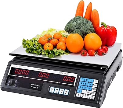 TEMPO DI SALDI Digital Stainless Steel Scale, 34.5 x 33 x 12.5 cm, LED Display and Weighing from 5 g to 40 kg, Professional Electronic Bench Scale Suitable for Home and Kitchen Use