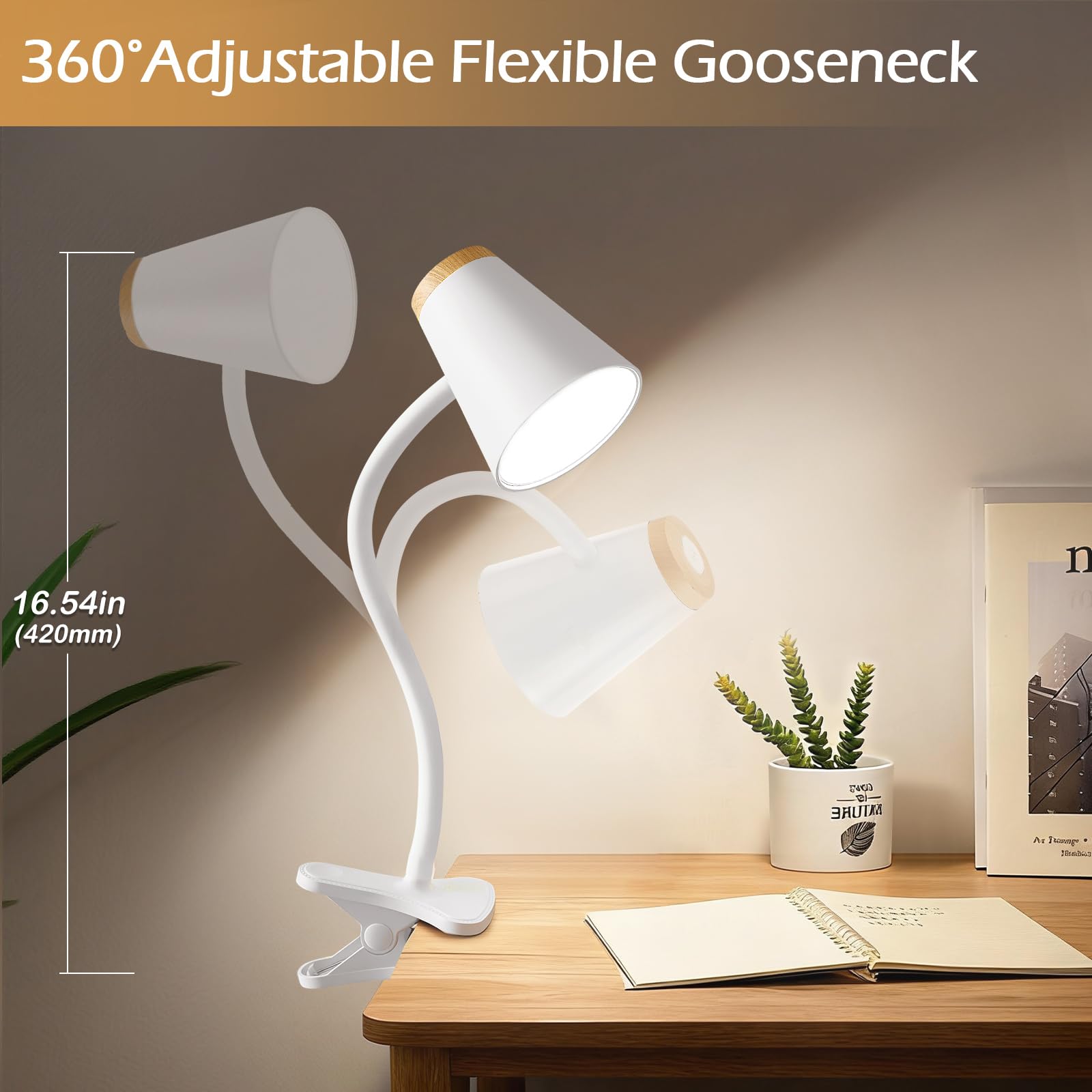 EJIAXIN Lampada da scrivania a clip per casa e ufficio, piccole luci LED dimmerabili per leggere di notte, lampada da scrivania flessibile regolabile con morsetto a collo d'oca per comodino
