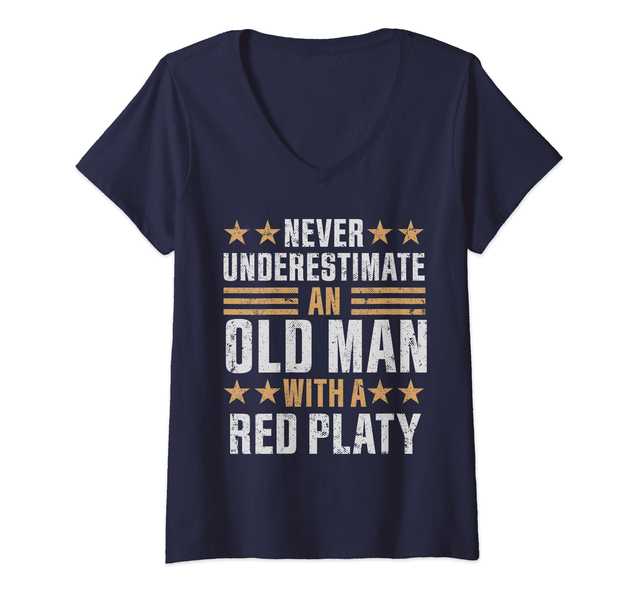 Womens Old Man with a Red Platy Funny V-Neck T-Shirt