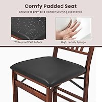 Vista 5 de GOFLAME Juego de 2 sillas plegables de comedor, sillas plegables con asiento acolchado de PVC y respaldo alto, sillas de comedor de madera, paquete