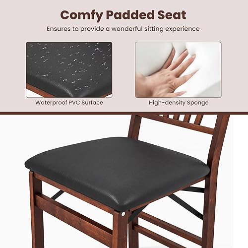 Miniatura 5 de GOFLAME Juego de 4 sillas plegables de comedor, sillas plegables con asiento acolchado y respaldo alto, sillas de comedor de madera, paquete de 4