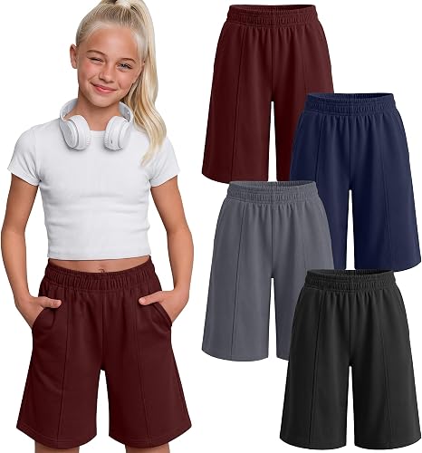 Yooo's Vivi 4 Pack Girls' Bermuda Shorts, 4-Color, 13-14 Years