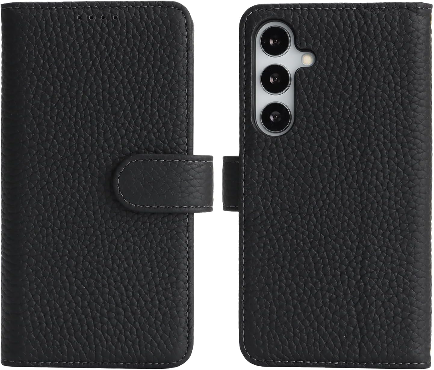 Zouzt Case for Samsung Galaxy S24 6.2" Genuine Leather Wallet Case with 4 Card Slot, RFID Blocking Card Holder Magnetic Flip Folio Kickstand Shockproof Phone Cover Women Men - Black