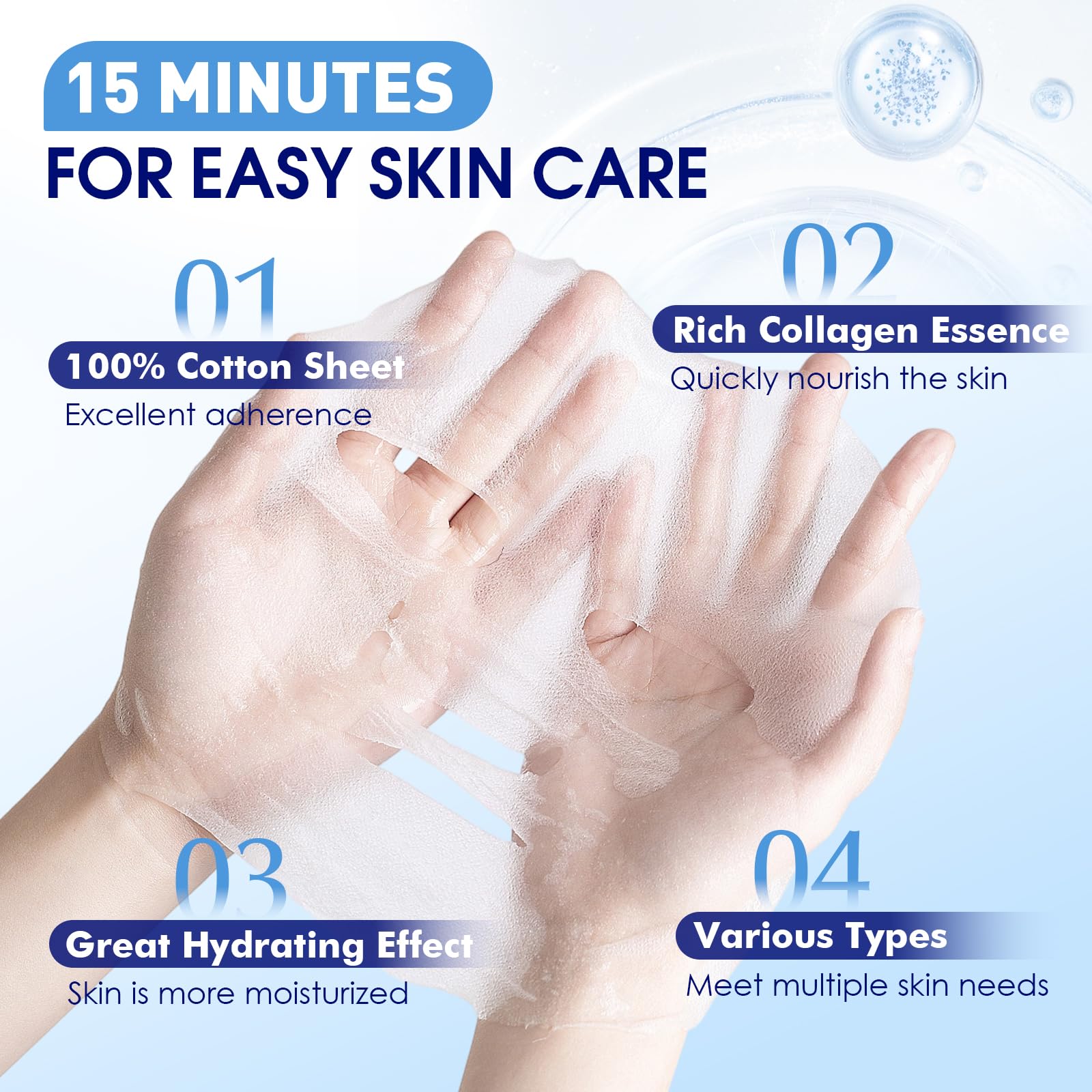 KONEUK 9 Pack Hydrating Face Masks Skincare, Bulk Sheet Face Mask for Dry Skin, Collagen Facial Masks Spa Gifts for Women Skin Care, Mothers Day Gifts for Mom, Teacher Gifts and Nurse Gifts