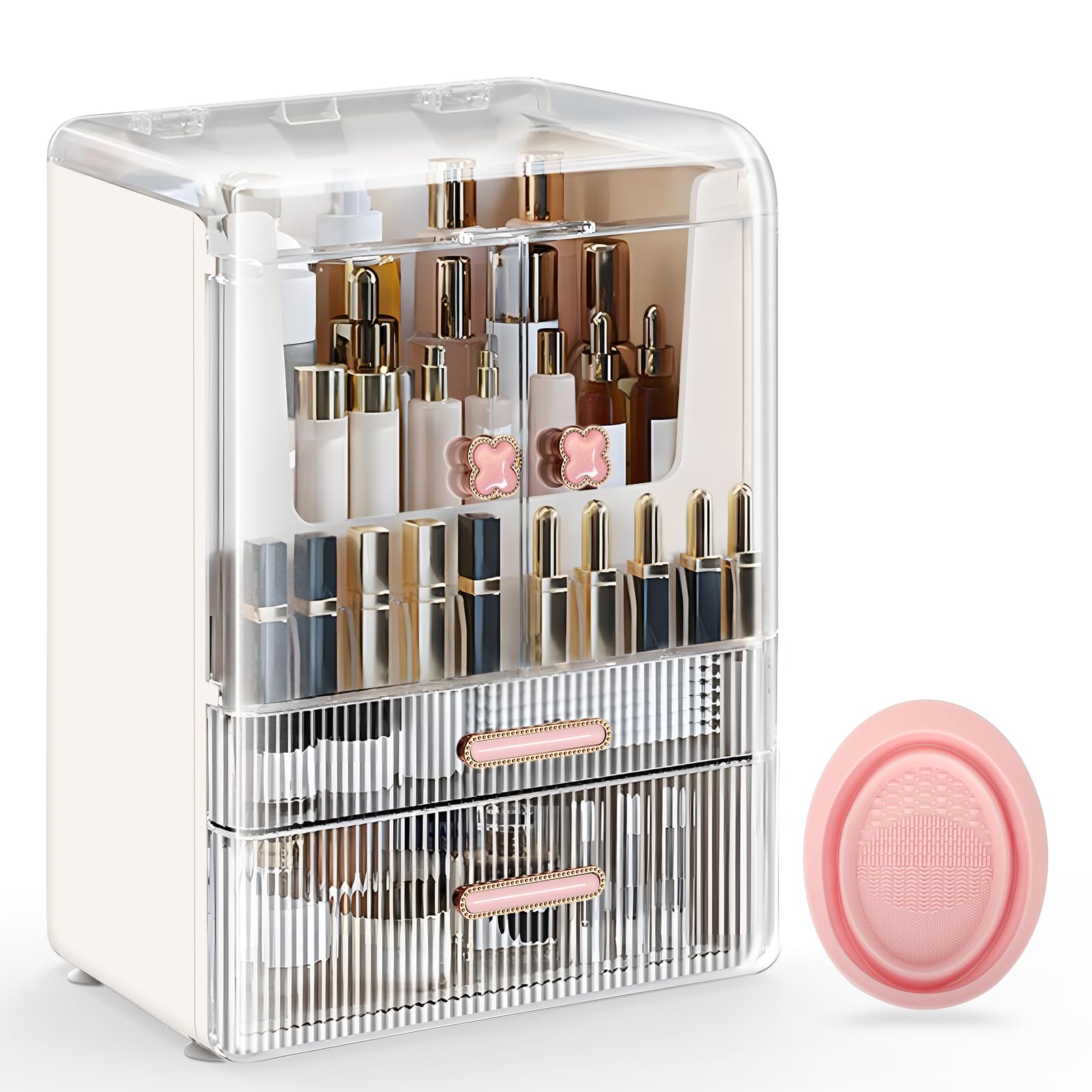 Organizer Trucchi Chiuso Porta Trucchi Organizzatore Grande con Cassetti Antipolvere e Impermeabili Bianco 2