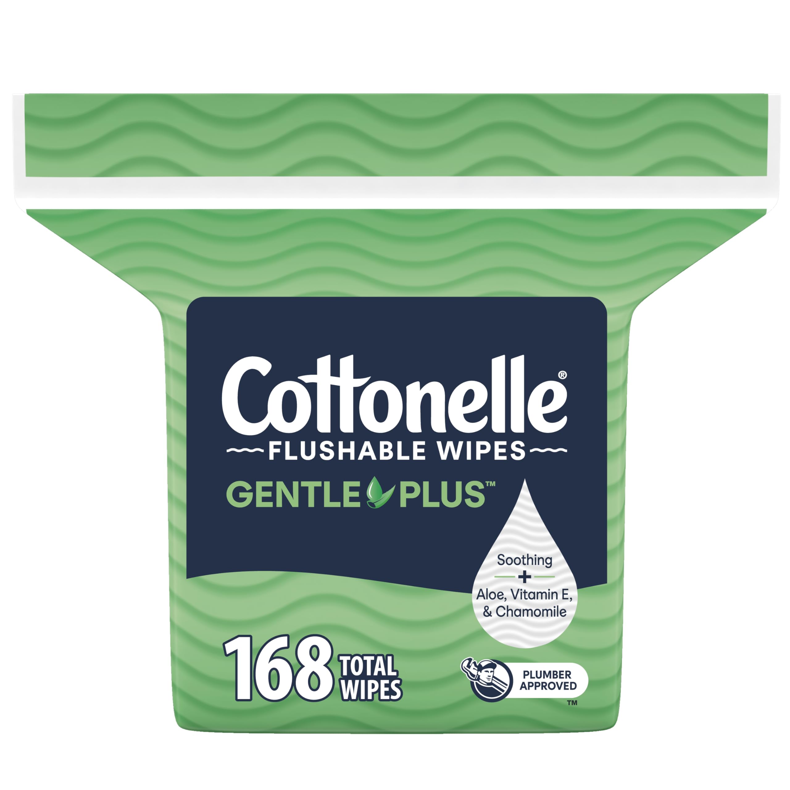 GentlePlus Flushable Wet Wipes with Aloe & Vitamin E, 1 Refill Pack, 168 Wipes Per Pack, Packaging May Vary