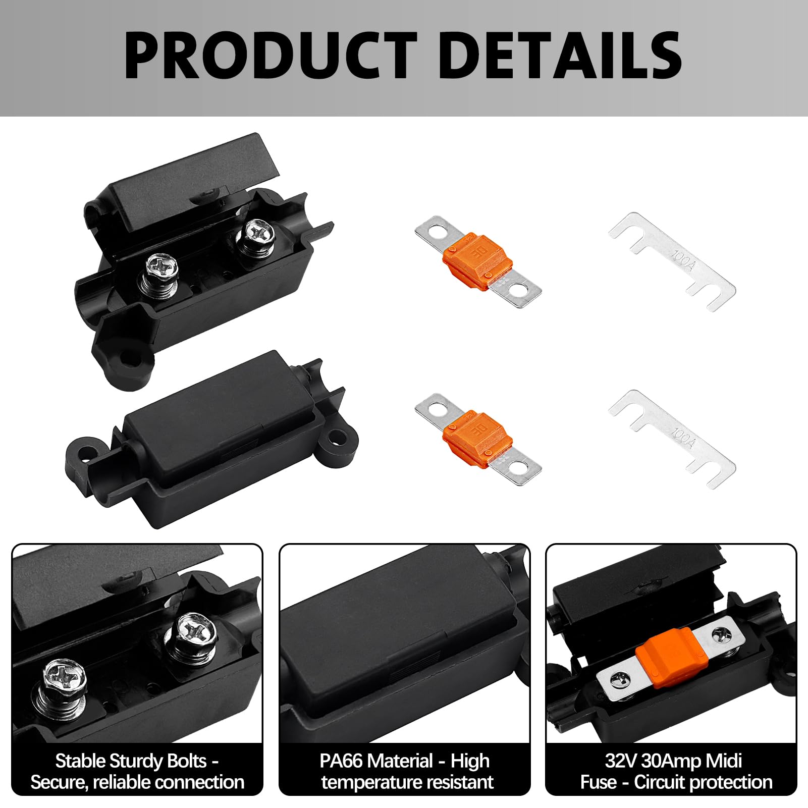 Lot De 2 Porte-Fusibles Midi + 2 Fusibles Midi 40A 32V - Pour Voiture, Camion, Bus, Matériel Agricole