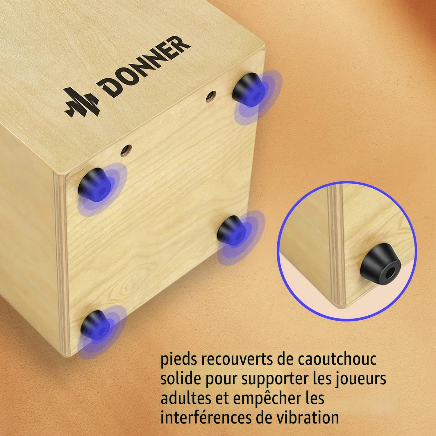 Donner DCD-1 Cajon Boîte de batterie en bois de bouleau, cordes métalliques internes avec sac de transport