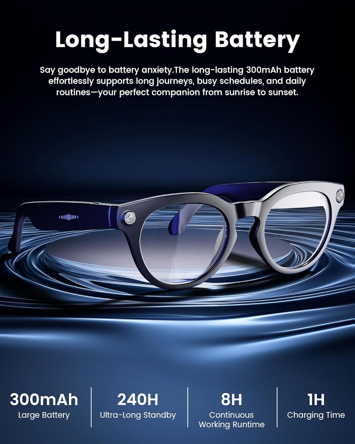 AI Smart Glasses with 8MP Camera, Continuous 12-Min 1200P Video Recording, Real-Time Translation & Voice Assistant, Open-Ear Bluetooth Audio for Vlogging, Travel & Meetings