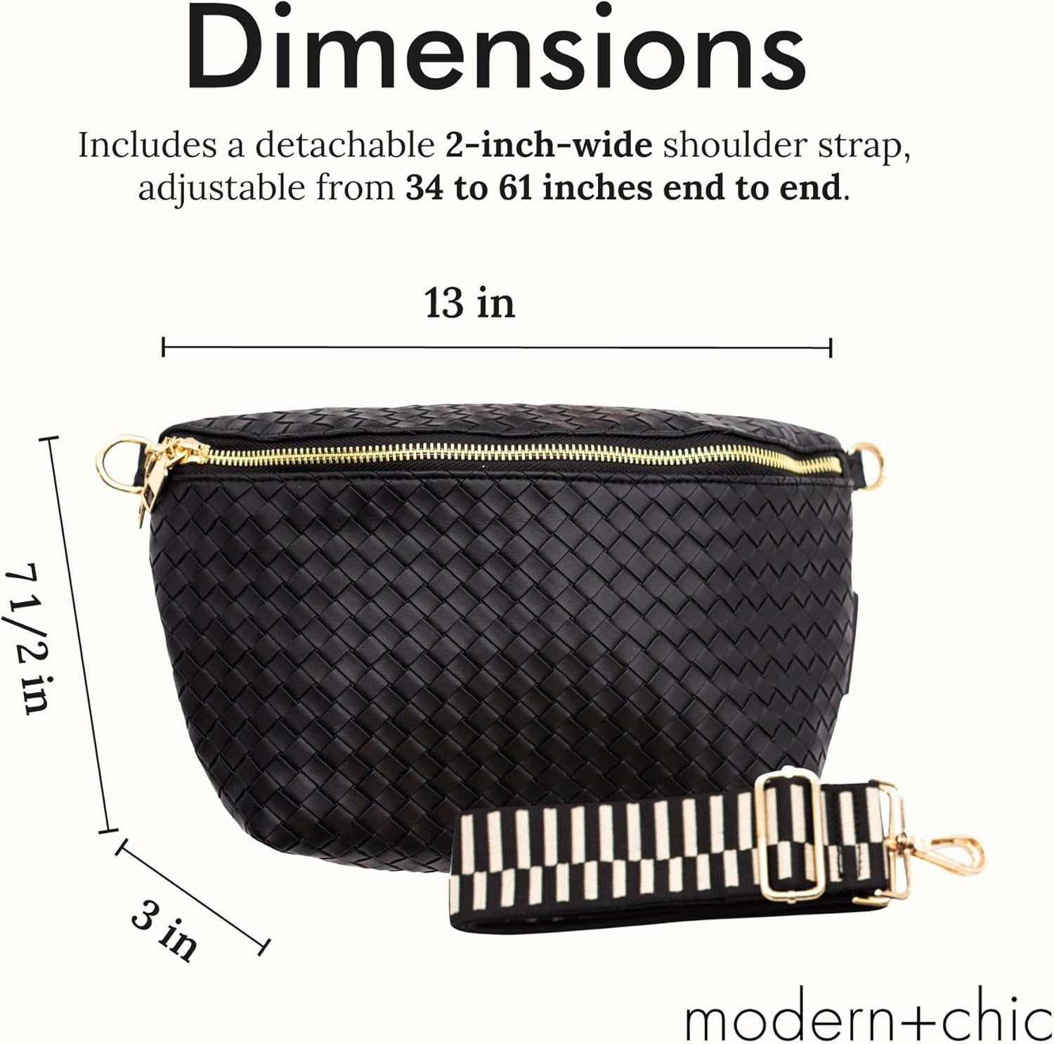 Modern+Chic Belt Bags for Women - Rory Oversized Crisscross Belt Bag for Women, Vegan Leather Crossbody Bag with Strap and Multiple Pockets - Image 5