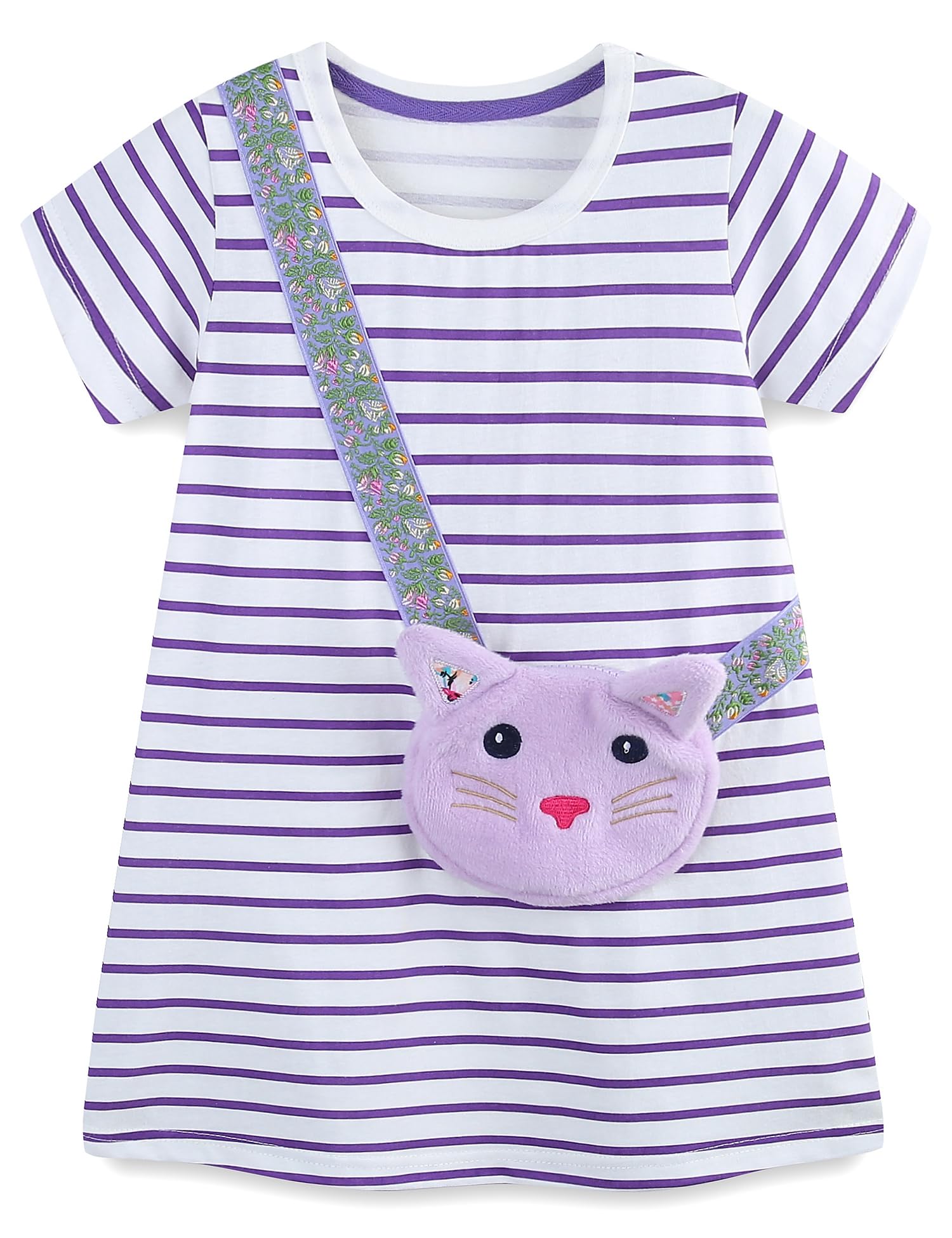 FreeLu Toddler Girls Cotton Summer Short Sleeve Dress Cartoon Print Casual Jersey Dresses