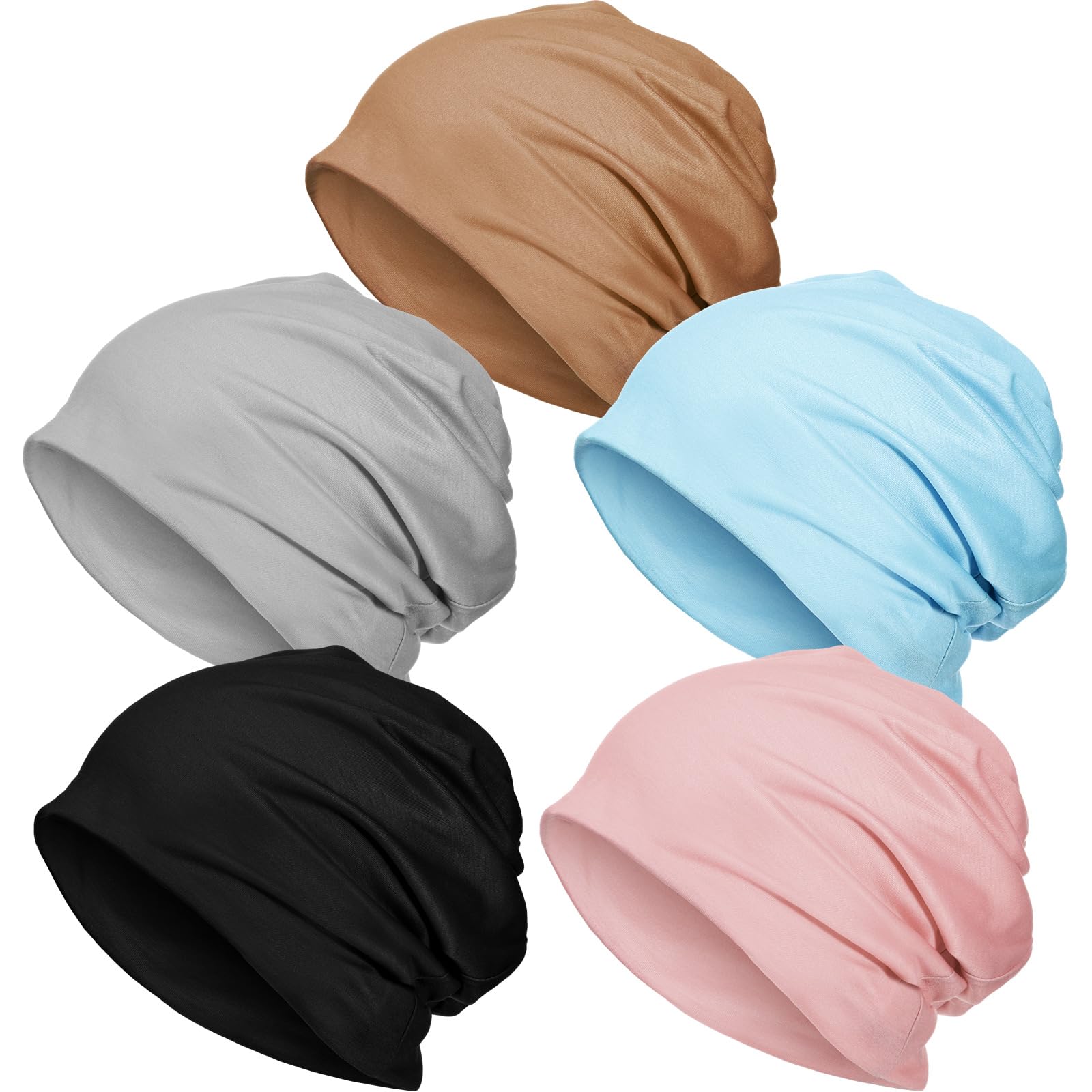 SATINIOR 5 Pieces Women's Loose Beanie Hat Stretch Turban Hats Cancer Headwear Caps Baggy Skull Sleep Scarf