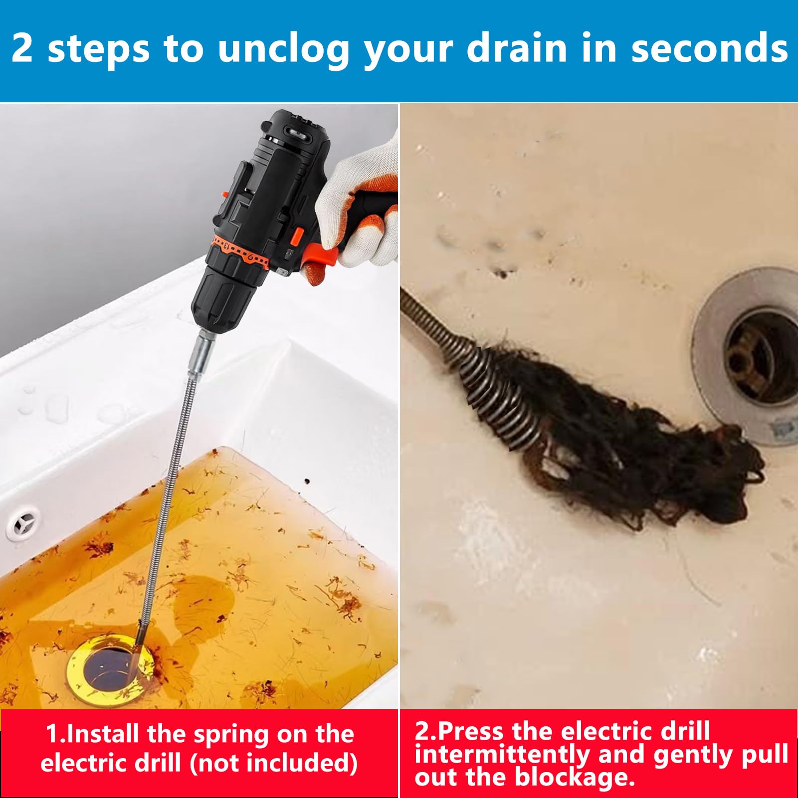 Tradetop Drain Snake, Spring Drain Clog Remover with Electric