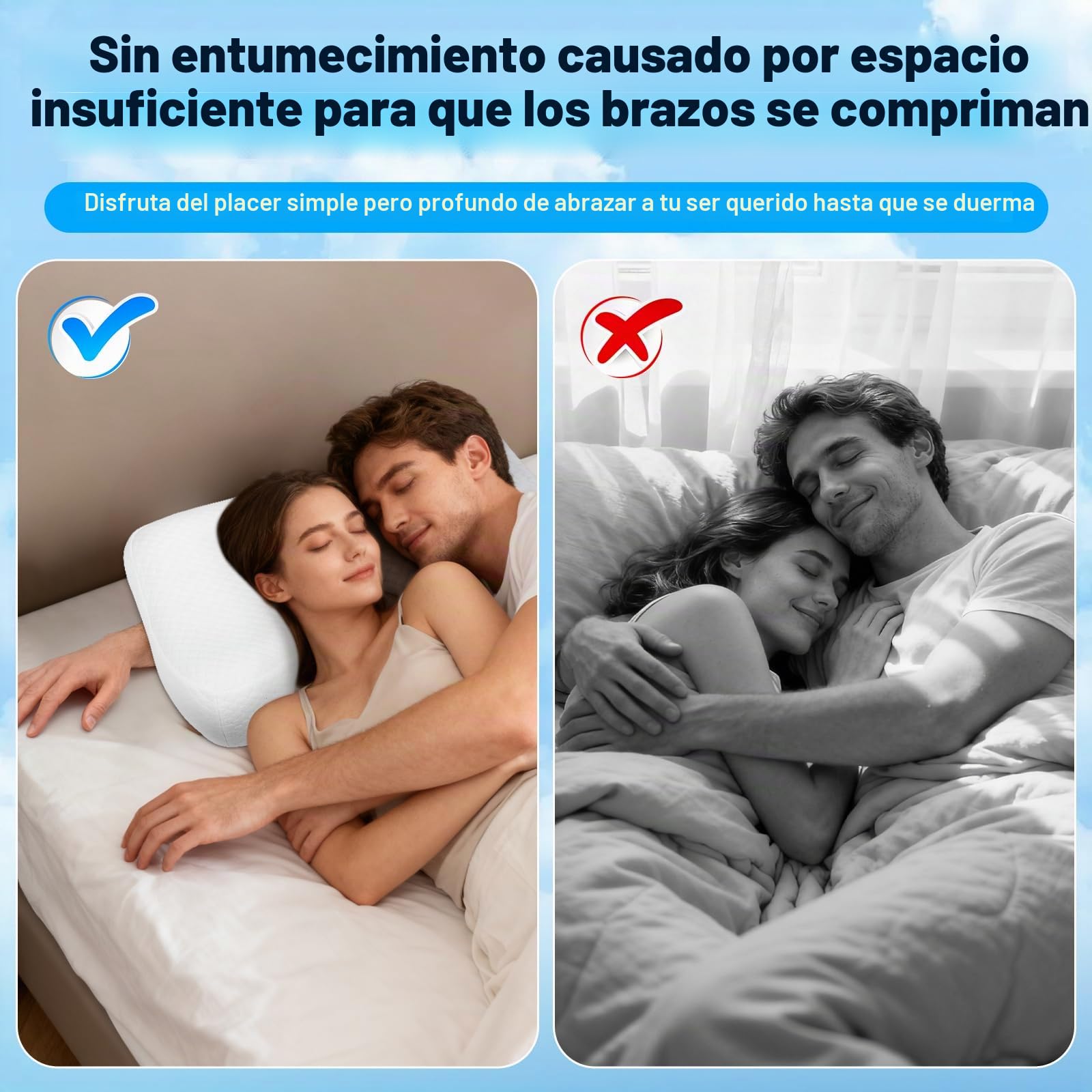 Almohada para dormir de lado con abertura para el brazo, almohada ortopédica ergonómica para el cuello con 3 aberturas para brazos, almohada de espuma viscoelástica para el cuello, para
