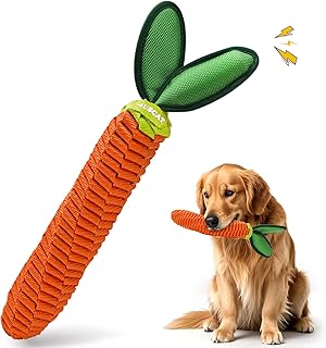AUSCAT Hundespielzeug Seil, Langlebiges Karotte Hundespielzeug Geflochten mit Quietscher, Tau Spielzeug für Welpen, Karotte product image