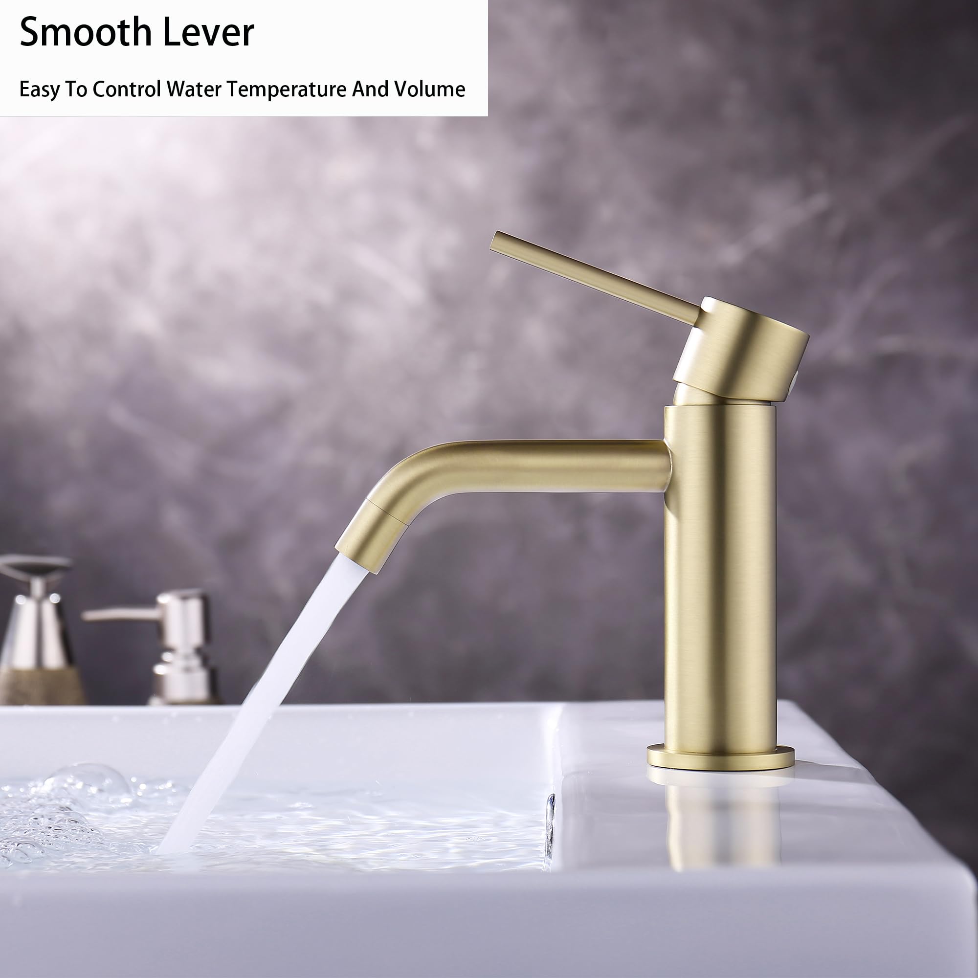 Friota Gold Bathroom Taps Single Lever Exquisite Luxury, Non Corrosive Mono Basin Mixer Tap with G1/2 Water Hose - Image 3