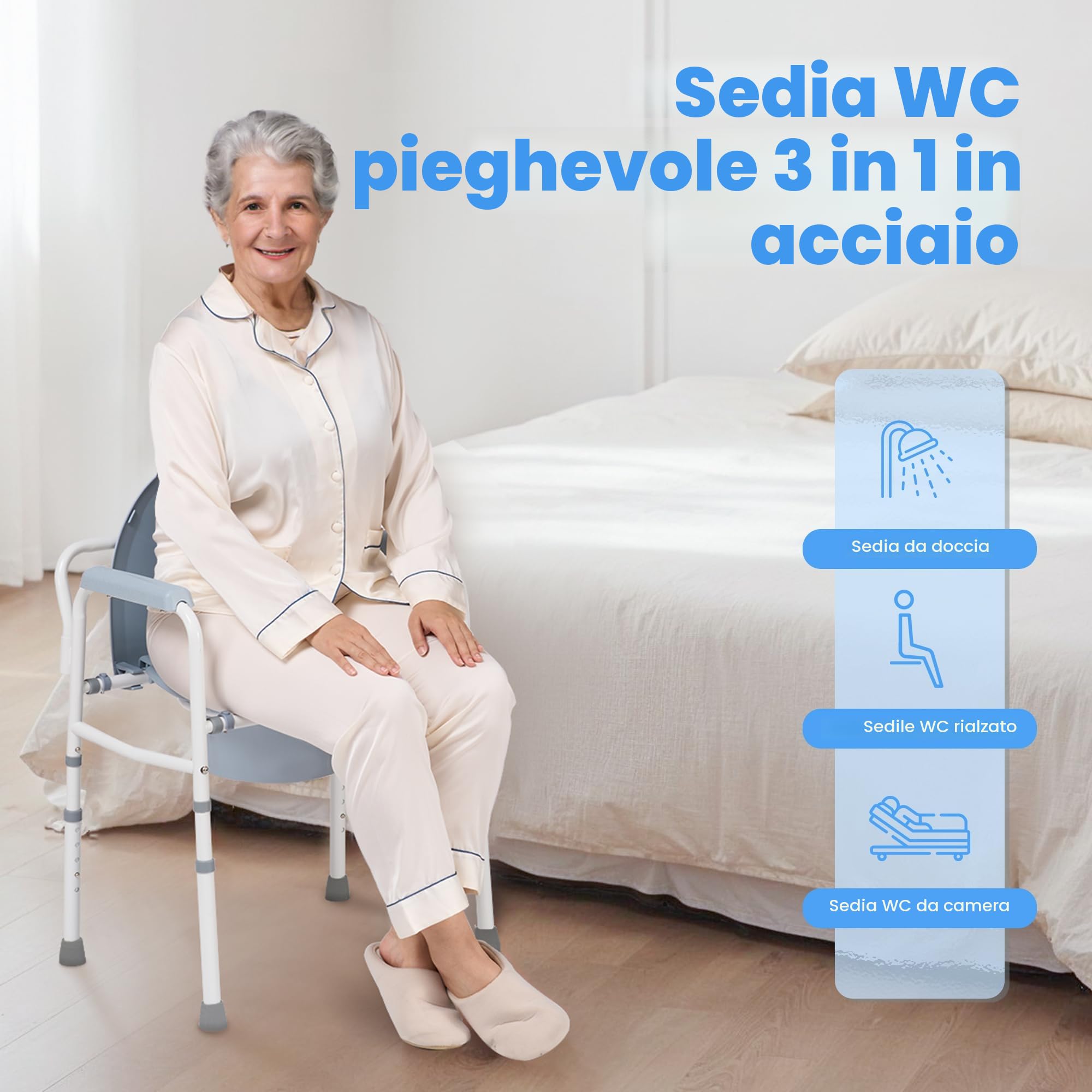 Careboda Sedia portatile per anziani con sedile extra largo, WC, 5 altezze regolabili, 158,8 kg supporto, secchio 7,5 qt