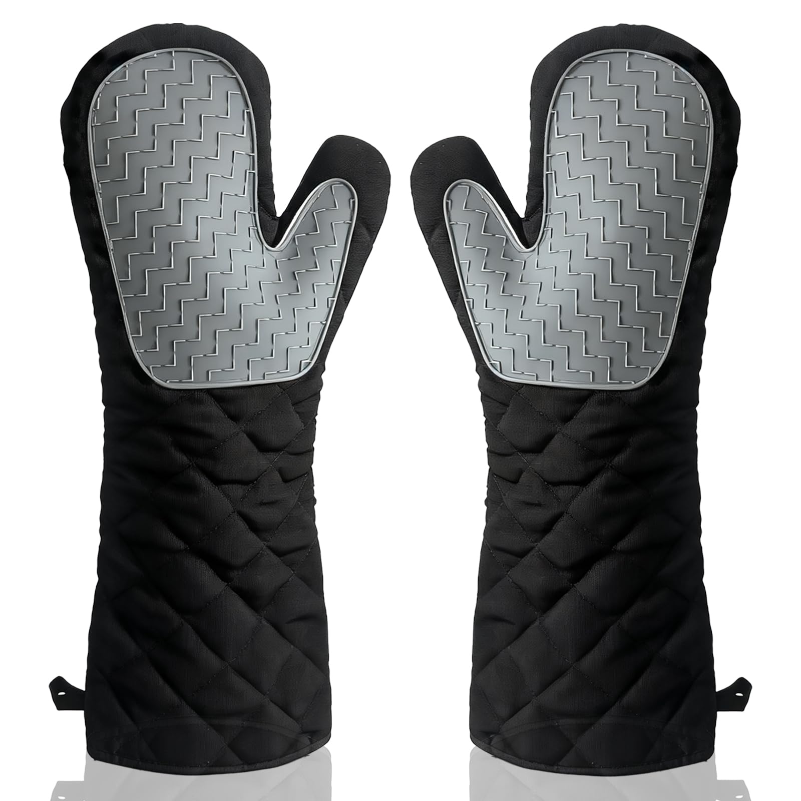 Oven Mitts, 18.5 inch Extended Silicone Oven Mitts, Heat Resistant to 500°F Oven Gloves with Soft Liner, Flexible Non-Slip Silicone Kitchen Gloves for Baking, BBQ and Grilling - Black