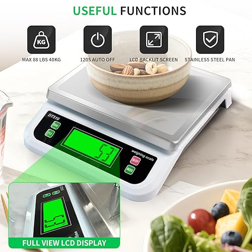 Miniatura 4 de Báscula digital grande de cocina de 88.2 lbs88 libras, báscula comercial de alimentos con función de tara y piezas para piezas y monedas, pantalla