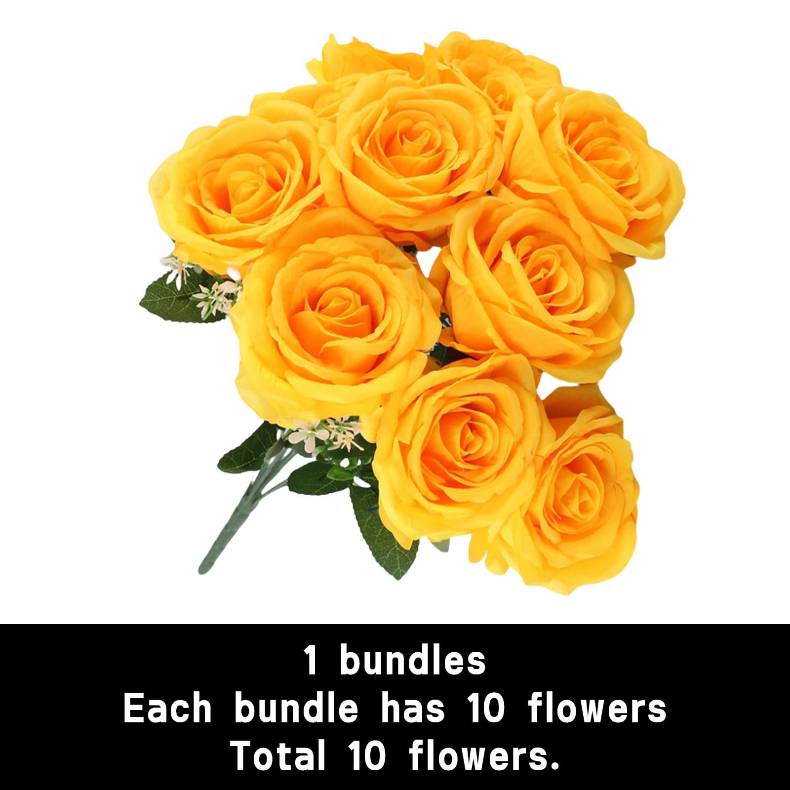 astylishome Faux Flowers that Look Real 10 Pcs Artificial Roses Realistic with Long Stem Flower Fake Rose Bridal Bouquet for Wedding Home Party Hotel Garden Decoration Yellow 1210 - Image 2