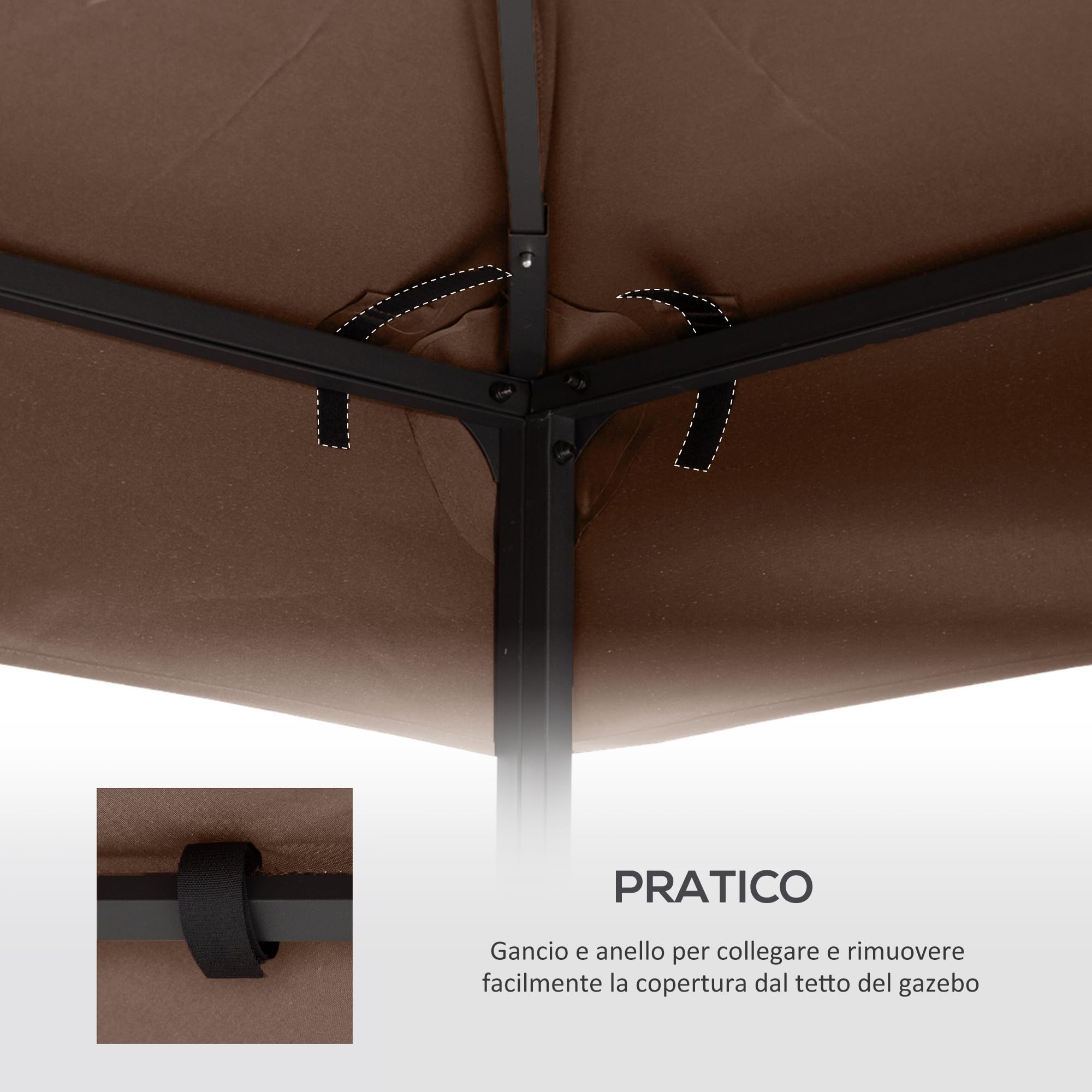Outsunny Tetto di Ricambio per Gazebo 3x3 m a 2 Livelli, Telo Gazebo 3x3 m Resistente all'Acqua in Tessuto Oxford 180g/m², Anti-UV, Caffè