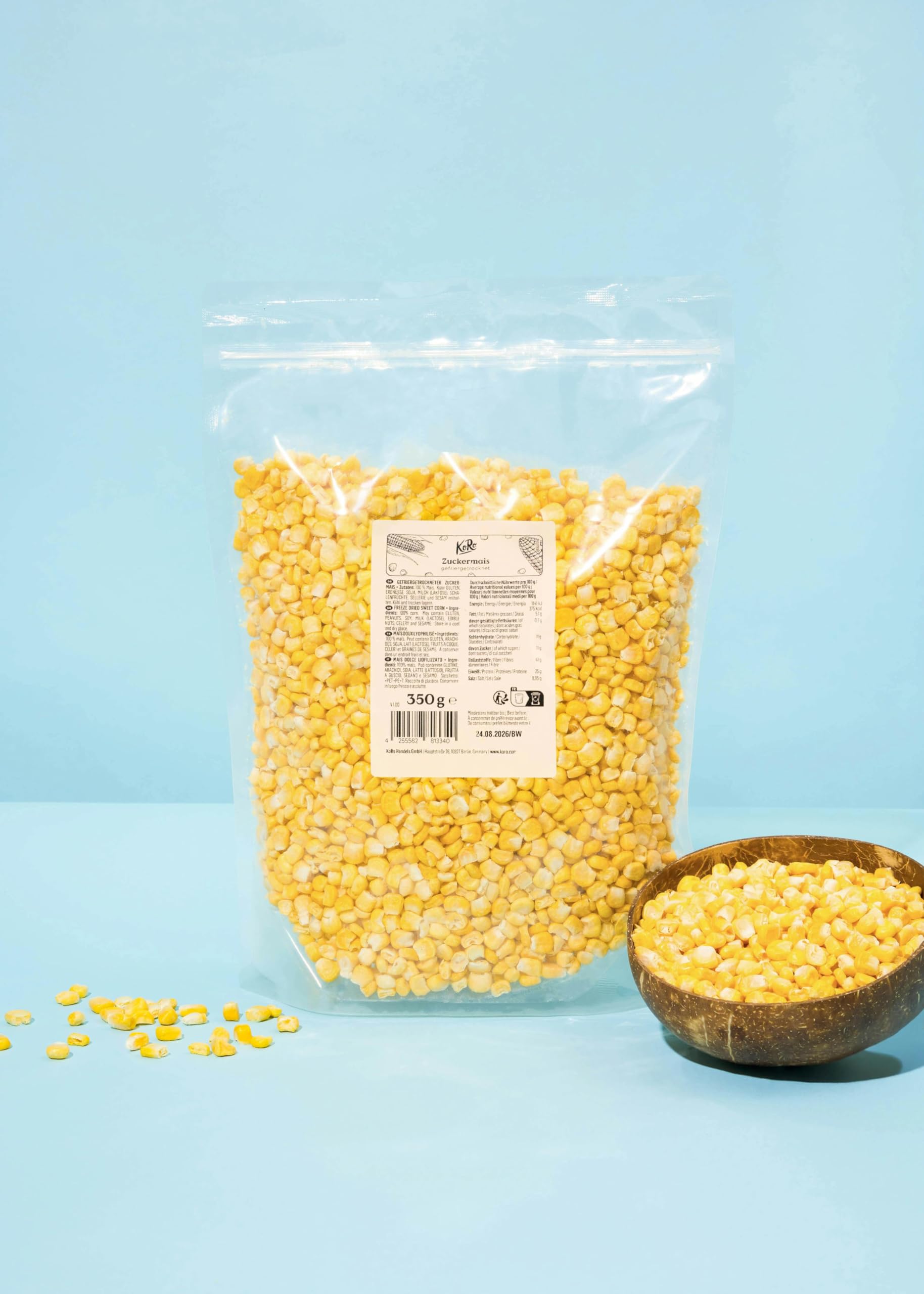 KoRo - Mais liofilizzato 350 g - al posto di popcorn o crostini - in zuppe, insalate e vellutate