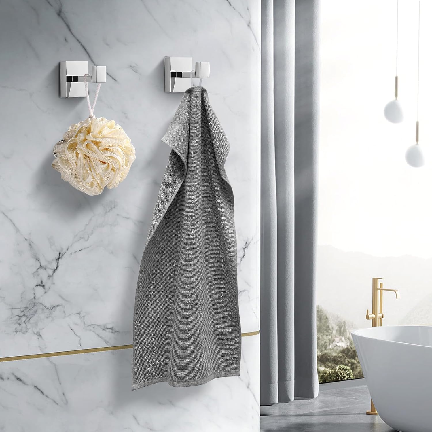Heavy Duty Stainless Steel Towel Hooks, Wall Mounted Square Robe Hooks for Bathroom, Kitchen, Bedroom, Hotel Chrome Polished 2 Pack