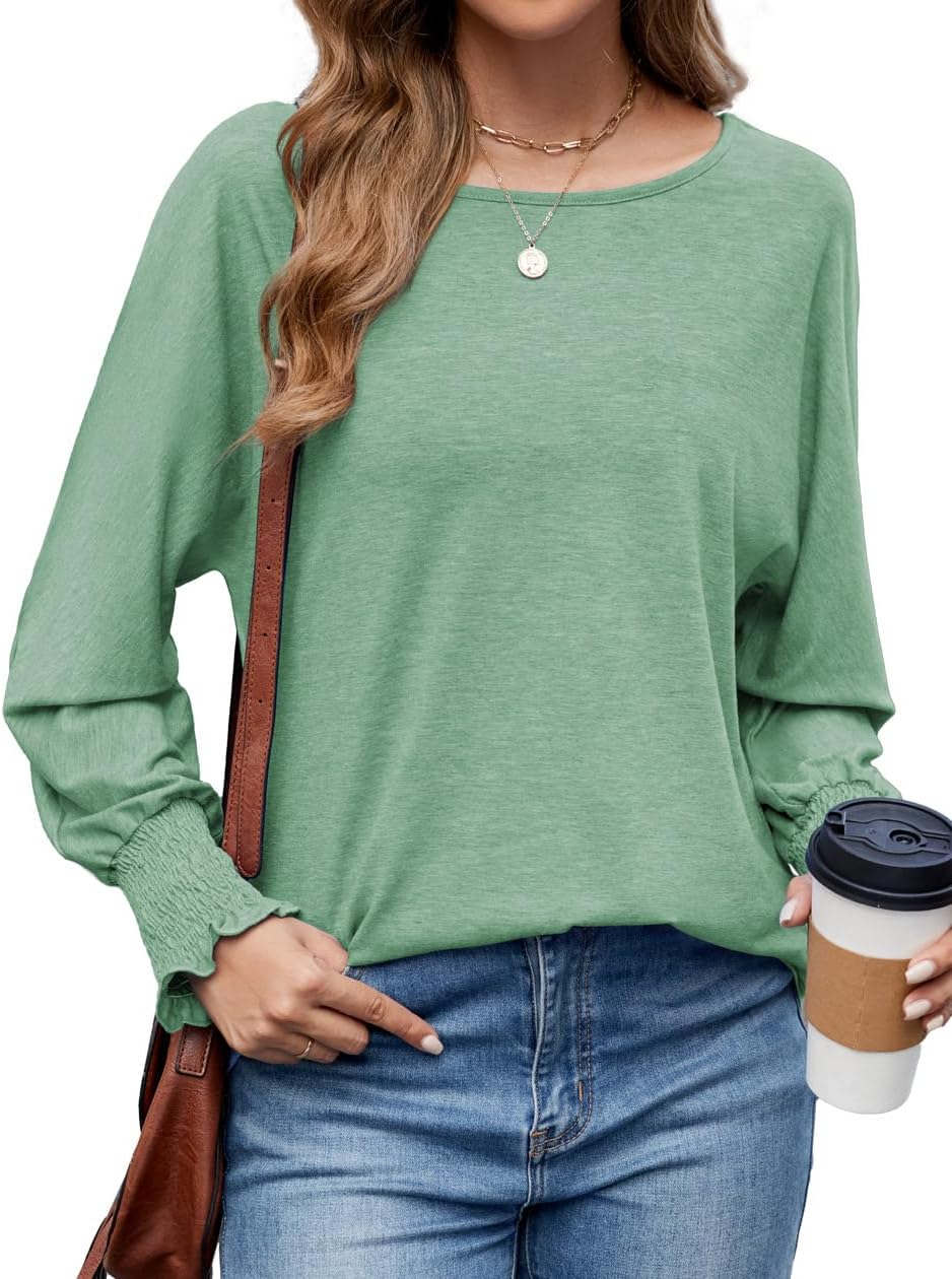 Neineiwu Womens Fall Fashion Tops Ruffle Long Sleeve Pullover Shirts Loose Casual Crewneck Basic Tees Blouses Tunic - Image 3