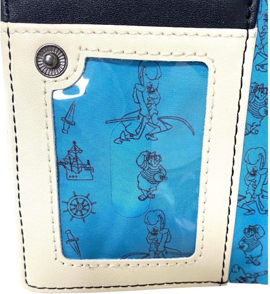 Loungefly Captain Hook Pirate Skull Peter Pan All-Over-Print Faux Leather Flap Wallet with Snap Closure