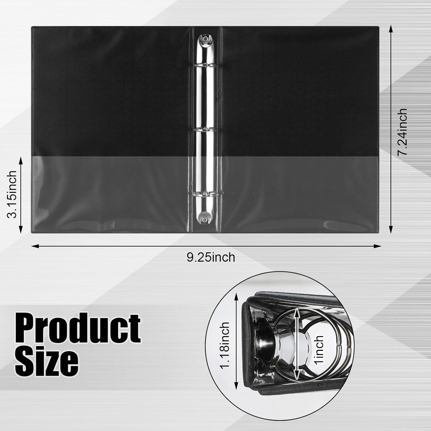 Resurhang 6 Pcs 1 Inch 3 Ring Binders 9.25 x 7.24 Inch Mini Small Black 3 Round Ring Binder with 2 Clear Pockets Fits 5 1/2 x 8 1/2 Binder Paper Pages Planner