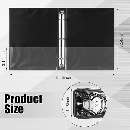 Miniatura 2 de Resurhang Carpeta pequeña de 3 anillos de 1 pulgada de 9.25 x 7.24 pulgadas, carpeta pequeña negra de 3 anillas con 2 bolsillos transparentes,