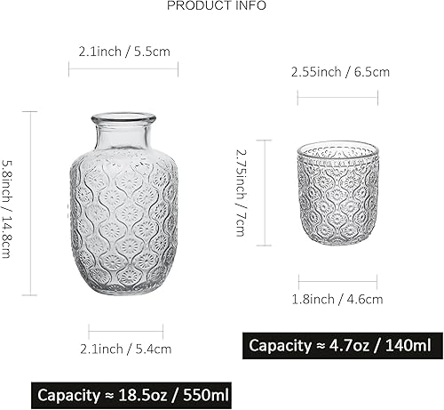Miniatura 2 de Juego de jarra de agua vintage para mesilla de noche de dormitorio, jarra de agua para mesita de noche, jarra de enjuague bucal de vidrio rayado