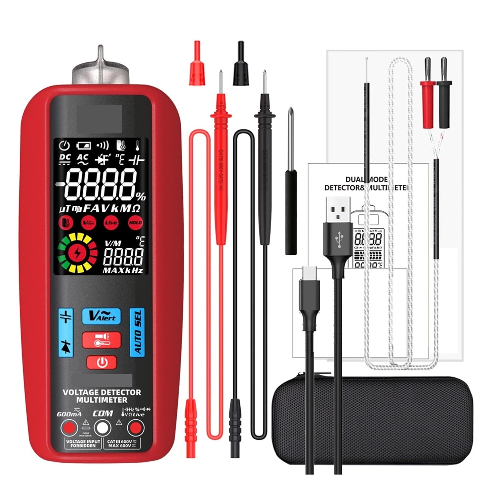 Multimetr Cyfrowy Inteligentny Automatyczny Multitester Amperomierz VFC Prąd Kondensator Ohm Narzędzia Do Testowania Elektryków(A5X-USB charging)