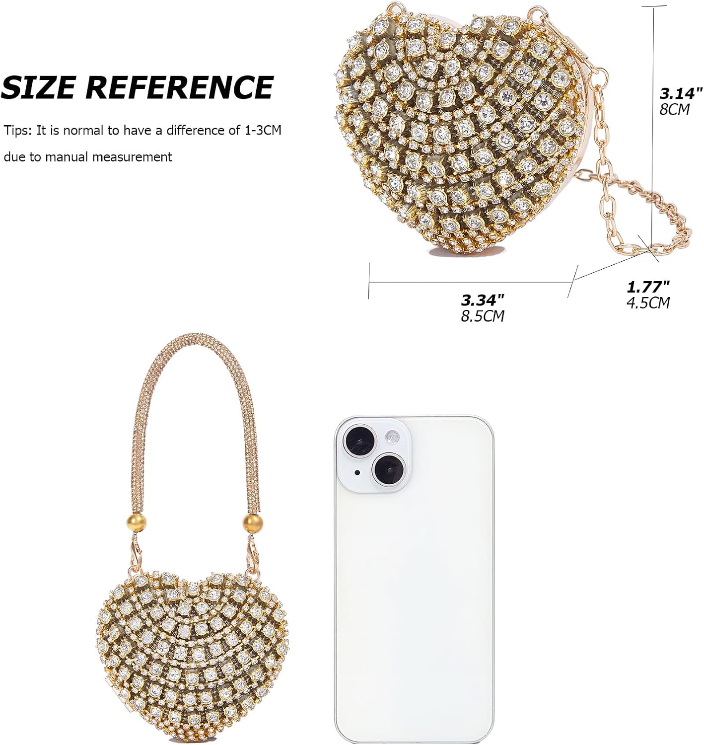 Sweetovo Small Rhinestones Heart Shape Clutch Purses for Women Mini Sparkly Evening Bags for Prom Cocktail Party Wedding image 4