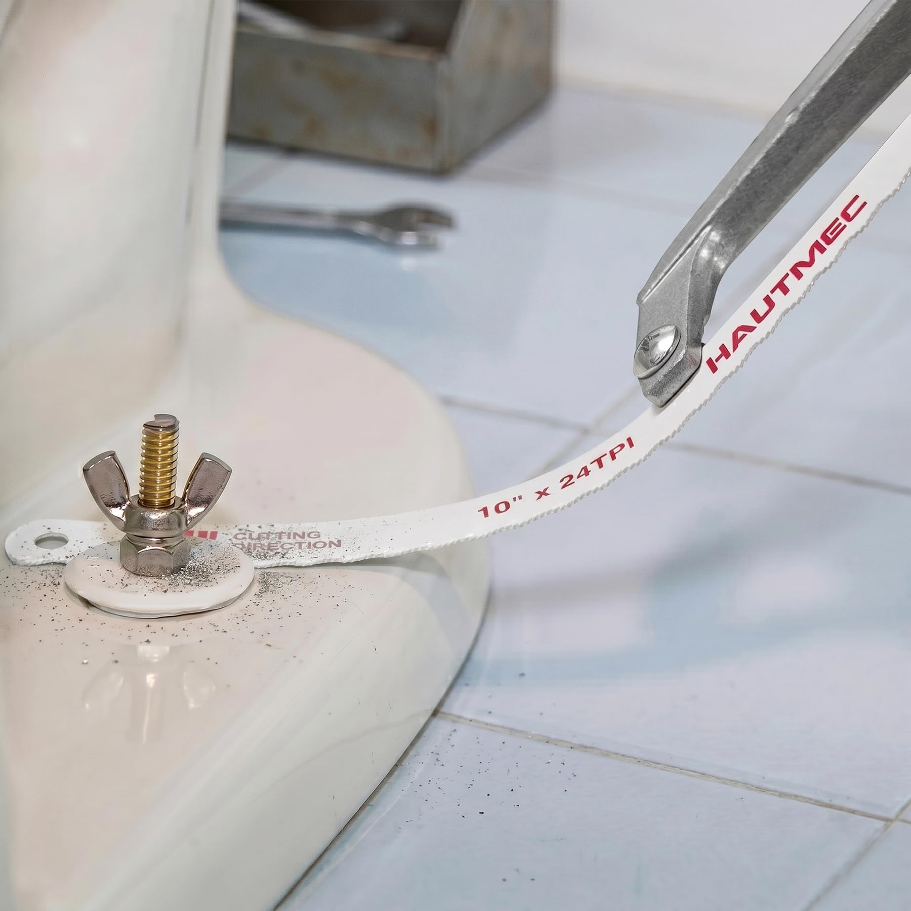 HAUTMEC Scie à métaux compacte 250 mm Junior avec lame bimétallique HSS - Cadre en aluminium léger - Petite scie à main pour couper le métal, le plastique, le PVC et le bois - Idéale pour les espaces