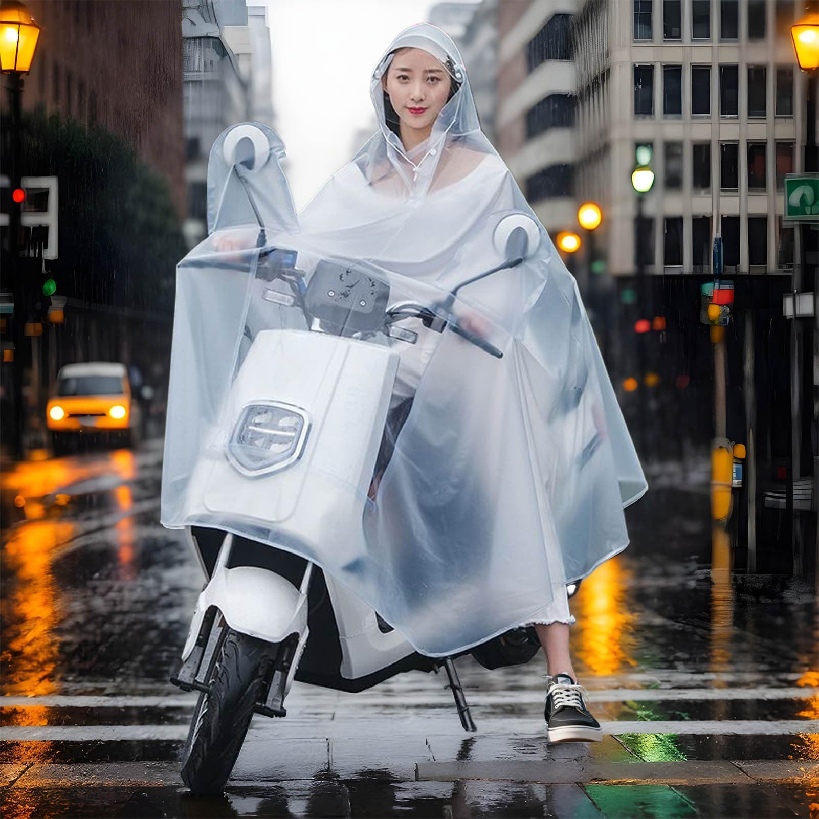 Poncho de Bicicleta | Campana de Lluvia con Capucha para Bicicleta | Ligero Y Reutilizable Para Moto Ciclismo Viajes Hombre Mujer Impermeable Transparente