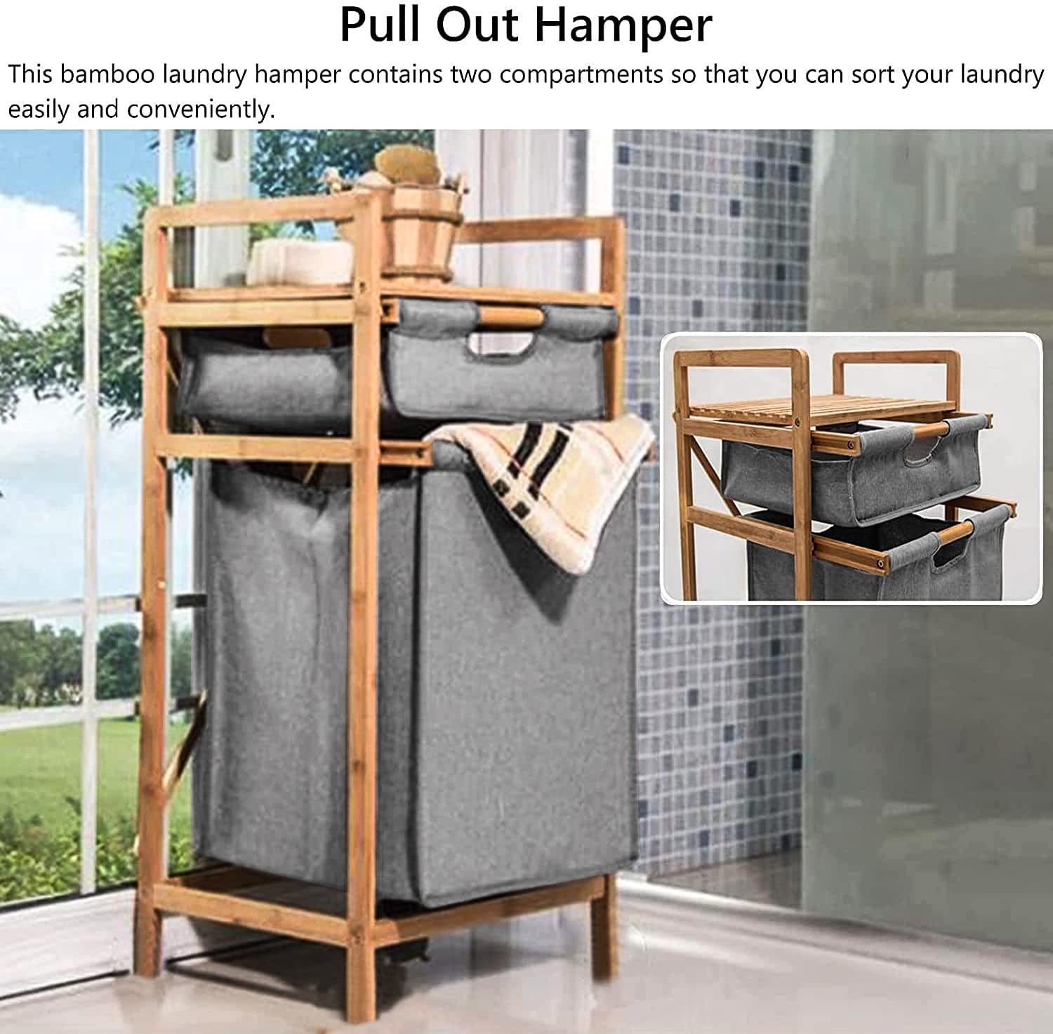 Buy Jorunb Bamboo Laundry Hamper with Dual Compartments TwoSection