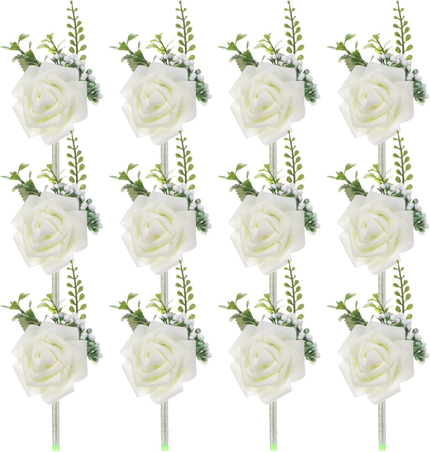 M METERXITY 12-Pack Boutonnieres for Men, Artificial Rose Flower Men Boutonnieres with Pin for Wedding/Anniversary/Formal Party, Pocket Boutonnieres for Men [Cream White]