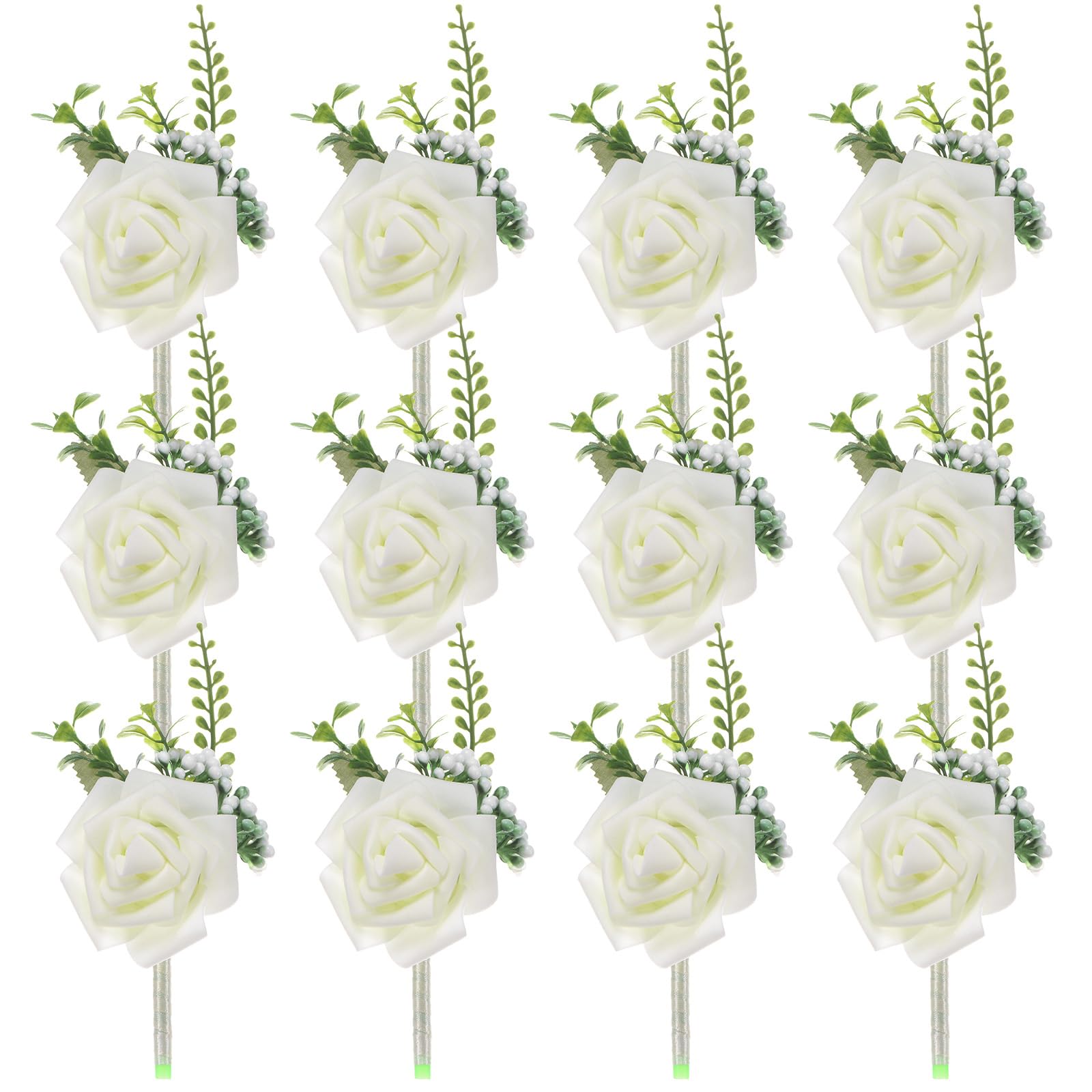 M METERXITY 12-Pack boutonniere for man Artificial Rose Flowers with Pin for Wedding/Anniversary/Formal Party, Pocket Boutonnieres
