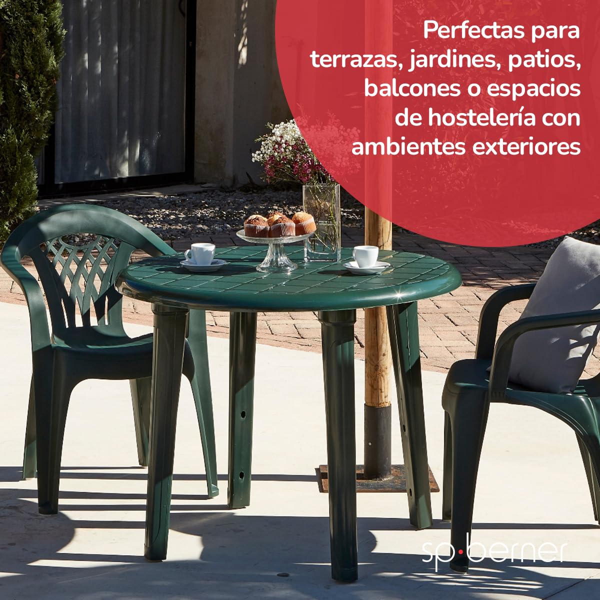 SP Berner SHAF - Pack 6 Sillas de Jardín Apilables - Exterior Terraza o Eventos - Plástico Reciclado Resistente UV - Fabricadas en España - Modelo Cancún - Wengué