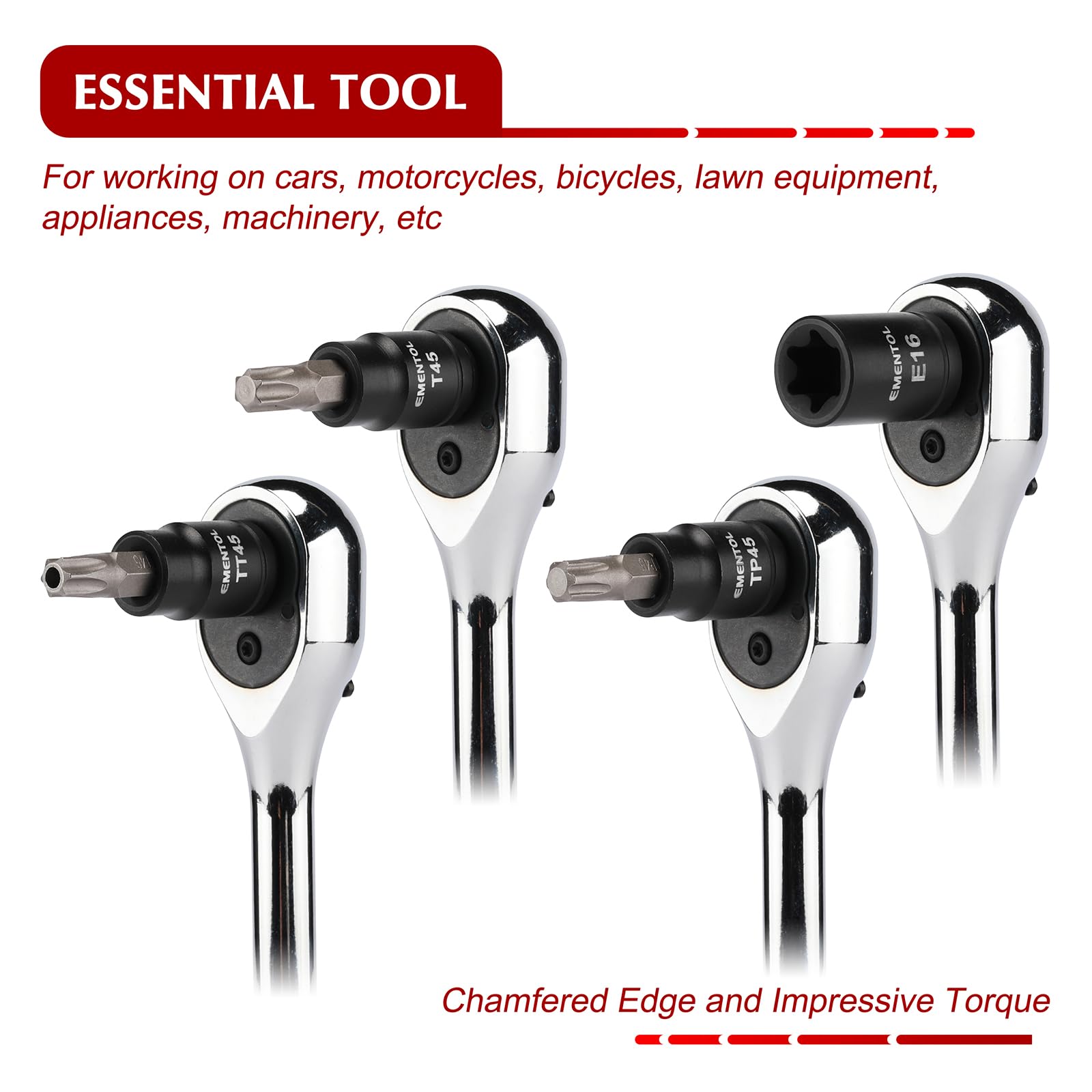 EMENTOL Juego de 67 llaves de vaso Torx de 1/10.2 cm 3/20.3 cm 1/5.1 cm, T6-T70, TT6-TT70, E4-E24, incluye adaptadores de enchufe, adaptadores de taladro, juego de enchufes E-TORX, acero CR-V