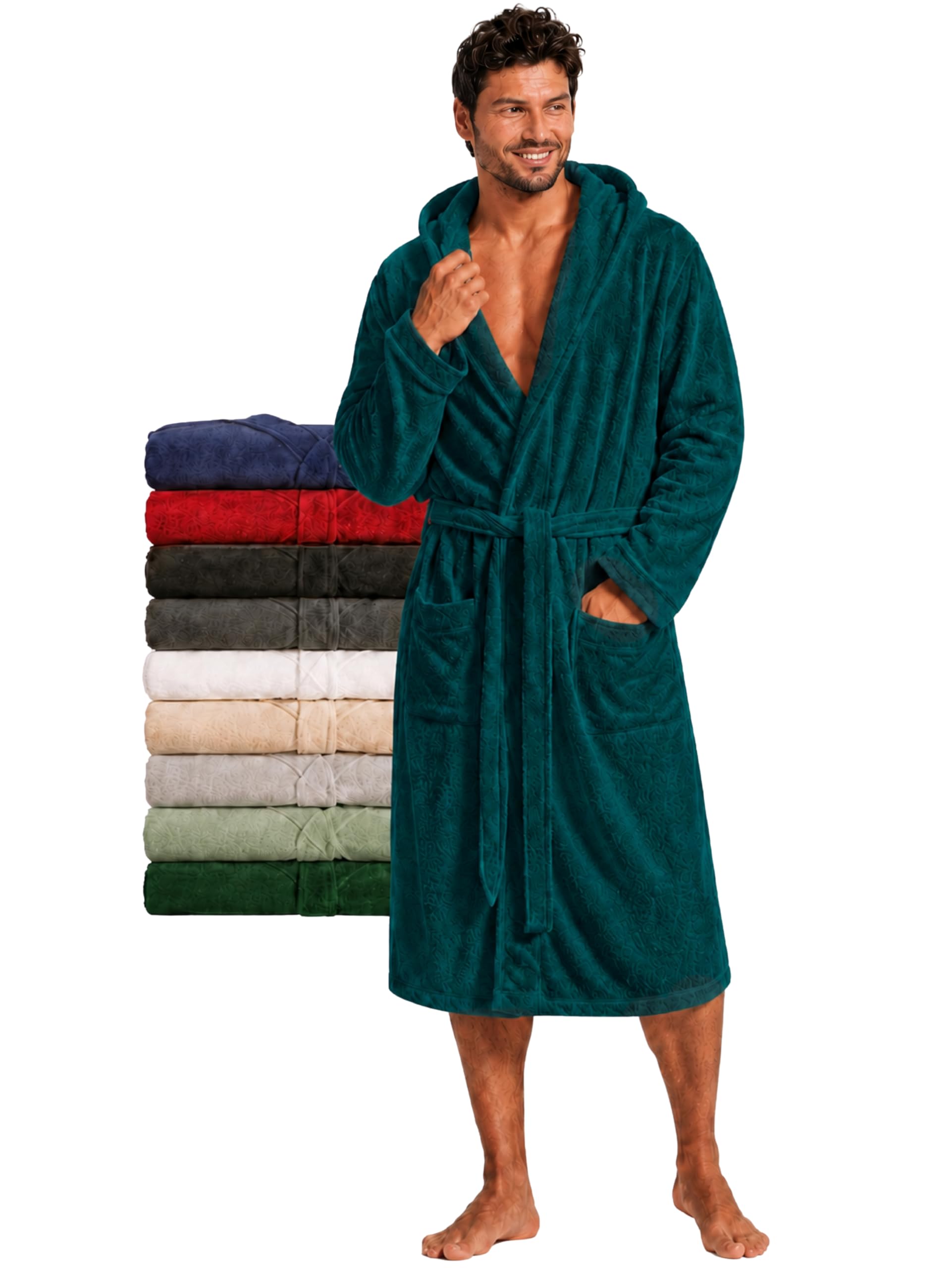 Twinzen Accappatoio per Uomo con Cappuccio in Spugna, 2 Tasche, Cintura Cotone Senza Prodotto Chimico, Oeko Tex - Vestaglia per Uscire dalla Doccia, Assorbente e Confortevole