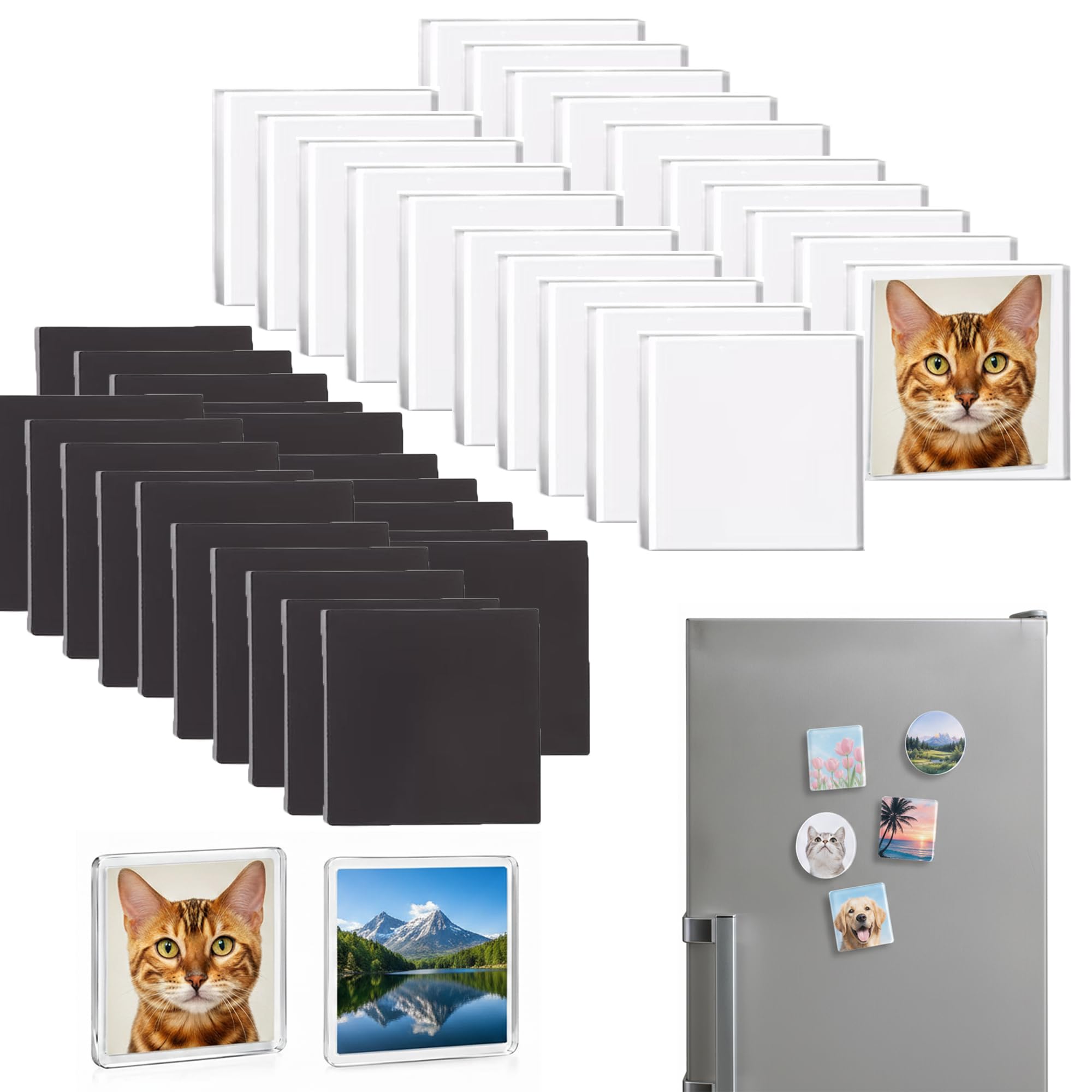 20 Pcs DIY Acrylic Fridge Magnet Kit with Adhesive Backing | 2x2 Inch Square Magnetic Photo Frames Set for Crafts | Clear Refrigerator Magnets Maker for Customized Picture, Kitchen, Classroom Decor — image 1