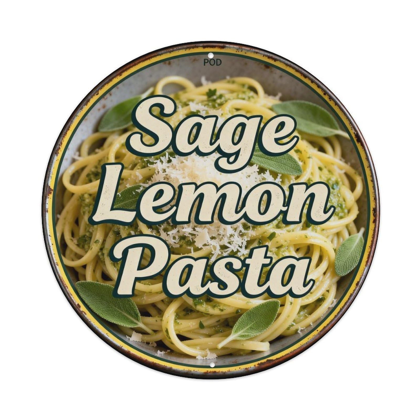 Sage Lemon Pasta Metal Tin Sign Plaque