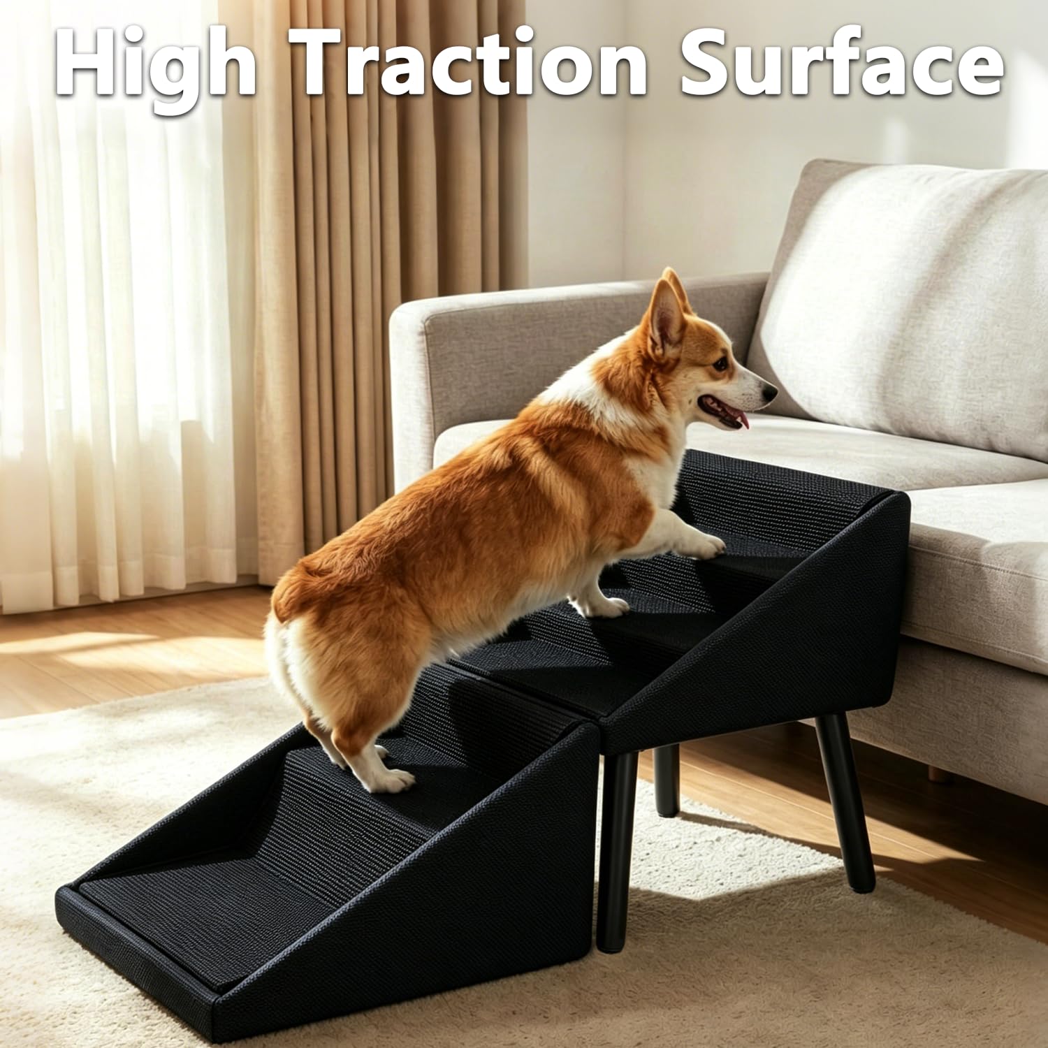 Rampas para perros, escaleras y peldaños para perros para camas y sofás, escaleras para perros para camas y sofás, escaleras inclinadas para perros pequeños, gatos - negro (32 x 37 x 62 cm)